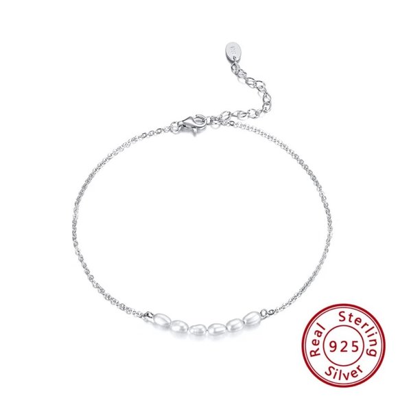 925 Silver Pearl Bracelet Anklet 8'' - Picture 1 of 11